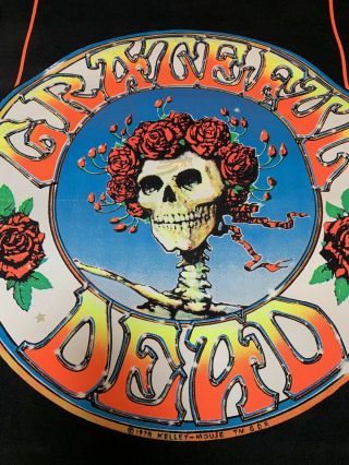 RARE Vintage 1970 ' s Grateful Dead Skulls & Roses Neon Black Light Velvet Poster 2