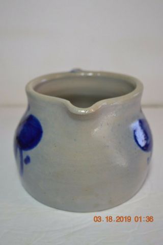 Westerwald German Salt Glazed Blue Decorated Stoneware Low Batter Pitcher 3