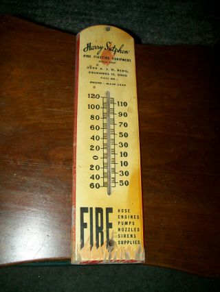 Antique Wood Thermometer Advertising Fire Fighting Equipment,  Columbus 15,  Ohio