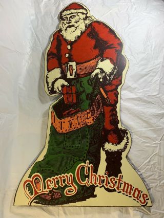 Rare Vintage Antique Santa Claus Merry Christmas Metal Easel Stand Up Sign
