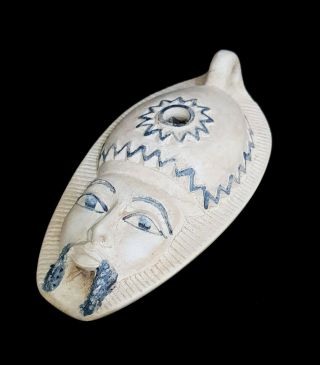 Very Rare Greek Craft Egyptian Antique Oil Lamp W/t King Figurine Roman Period