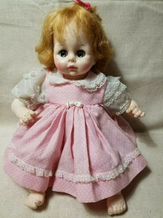Vintage Madame Alexander Pussy Cat Baby Doll In Pink 14 " Blonde