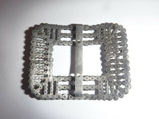 Antique French Riveted Cut Steel Belt Buckle Signed M.  G.  France 2