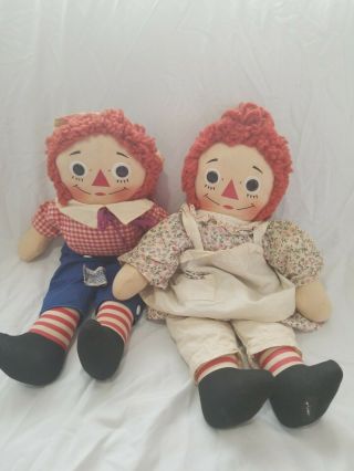 Vintage Knickerbocker Raggedy Ann And Andy Dolls Pair 14 Inches