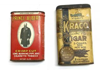 Vintage Prince Albert Tobacco Crimp Cut Tin Can,  Rare Kraus El Kraco Cigar Tin