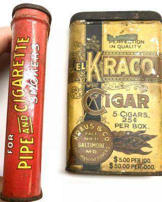Vintage Prince Albert Tobacco Crimp Cut Tin Can,  RARE Kraus El Kraco Cigar Tin 2