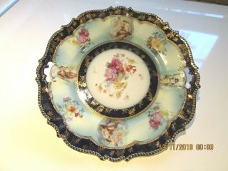 Porcelain Collector Handled Platter Plate Cobalt Blue Angels,  Cherubs,  Maidens,  F