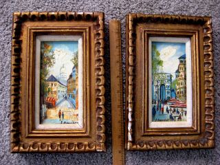 2 Oil Paintings Jacques Doucet Framed Vintage Street Scenes 6 " X 9 "