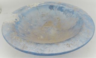 Circa 200 - 300ad Ancient Roman Aque Blue Glass Bowl With Iridescent Patina Rare