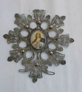 Rare Vintage 800 Coin Silver 5.  5 " Wall Plaque Victorian Lady Painting Frame Look