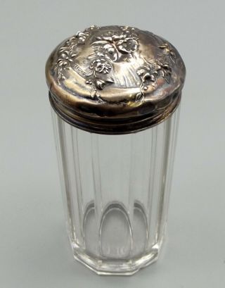 Antique Victorian Sterling Silver Cut Glass Talcum Powder Bottle Shaker Repousse
