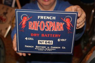 Rare Vintage C.  1930 Ray - O - Spark French Dry Car Battery Gas Station Sign