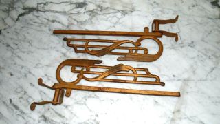 2 Antique Cast Iron Art Deco Swing Arm Curtain Rods / Mounting Brackets Tiebacks