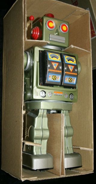 Rare Horikawa Star Strider Robot Battery Operated All Metal Toy Green