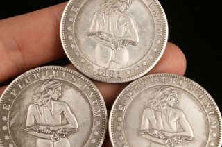 3 RARE CHINESE SILVER - PLATING COPPER COMMEMORATIVE COIN GIFT OLD LADY PRIVATE 2