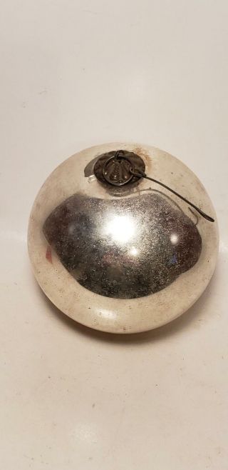 Antique Kugel - Christmas Ornament - Glass - Ball - Silver - 4 Inch - Mercury Glass - Rare Nr