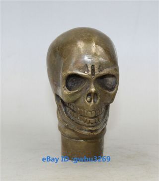 Chinese Brass Hand - Carved Skull Statue Cane Walking Stick Head Handl