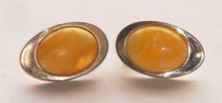 Rare Antique Vintage Egg Yolk Royal Baltic Amber Silver Earrings Stunning