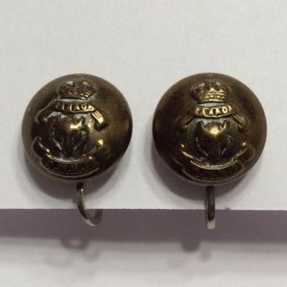 Rare 1901 - 1904 Nwmp Button Earrings Sweetheart 1/2” Brass Rnwmp Rcmp Police