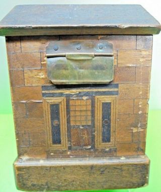 Antique Novelty Treen Deceptive House Mystery Secret Puzzle Money Box Bank