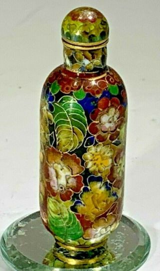 Chinese Antique 19th Qing Cloisonne Multi Colorful Flowers Snuff Bottle