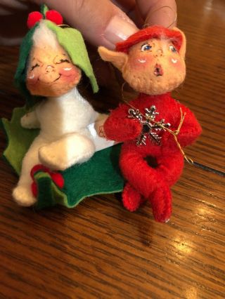 Vintage Rare Annalee 3” Green Christmas Elf Ornaments