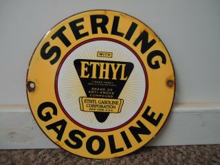 Rare Old Sterling Gasoline With Ethyl Porcelain Gas Sign York Anti - Knock