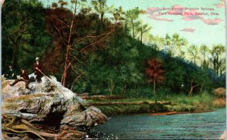 Rare 1900s Ok Postcard Bromide Springs Platt National Park Sulphur Fishing Scene