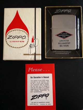 Rare Vintage Advertising Zippo Lighter Fleck Marshall Co,