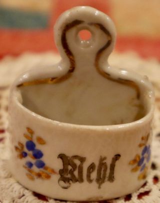 Antique Miniature Handptd Porcelain Mehl Container 2 " For Dollhouse
