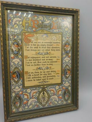 Framed Antique Buzza Motto A Psalm Of Life Henry Longfellow Polychrome Poem Exc
