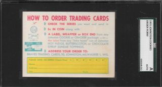 ⚾ Rare 1955 Johnston Cookies 5 Cent Order Form Card Graded Sgc Authentic Sku 13