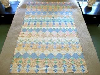 Vintage Hand Pieced Feed Sack & Shirting Four Patch On Tip Quilt Top; 60 " X 40 "