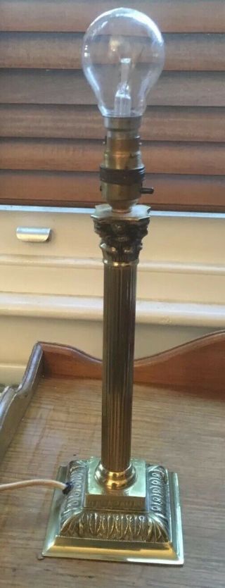 Antique Vintage Brass Heavy Corinthian Column Table Lamp.  13” Tall