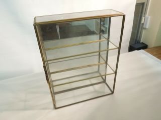 Vintage Brass & Glass Wall Or Table Curio Display Case Mirror Back 10 " X 7 1/2 "