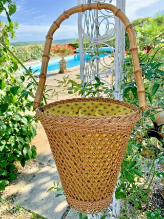 Vintage Handmade French Shopping Basket.  ProvenÇal Fabric.  Rare Shape