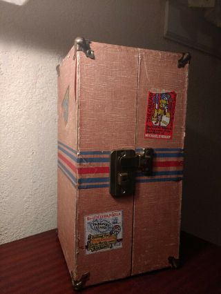 Vintage Large Steamer Trunk Wardrobe Travel Luggage Large Doll Size 11 In.  Tall
