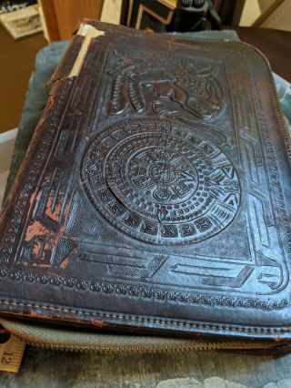 Very Old And Rare Antique Native American Navajo Hand Stamped Leather Art Book