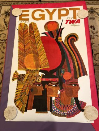 Rare 1960s Fly Twa To Egypt - Poster By David Klein,  Huge Size 40 X 25