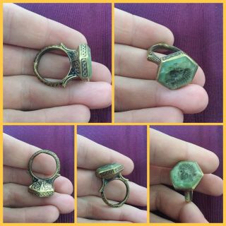 Rare Post Medieval Bronze Gilt Jade Seal Ring 18th To 19th C
