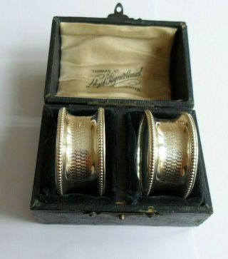 A Boxed Antique Silver Napkin Rings Hallmarked Birmingham 1918.
