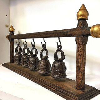 Antique Bells Rare Long Buddha Amulet Clapper Sound Temple Hanging Old Famous