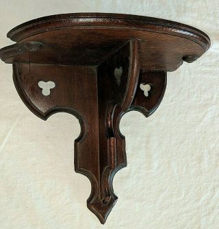 Antique Vtg Hand Carved Solid Walnut Wood Wall Sconce Shelf 12 " By 10 "