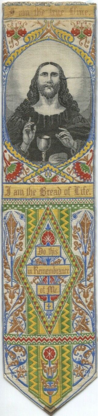1860 - 80s T.  Stevens Silk Woven Stevengraph Bookmark " I Am The True Vine "