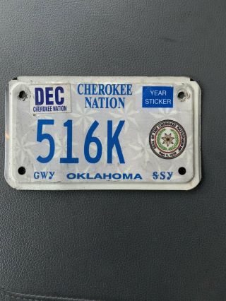 Rare Oklahoma Cherokee Nation Motorcycle License Plate Tribal Native.