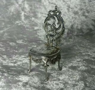 925 Sterling Silver Dolls House Miniature Chair 13.  7g