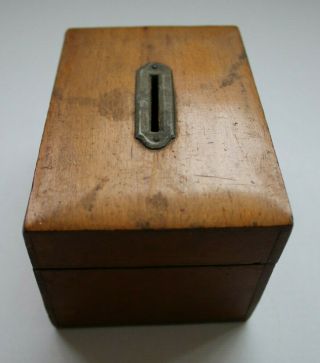 Antique Small Wooden Church (?) Money Box,  With Key. 3