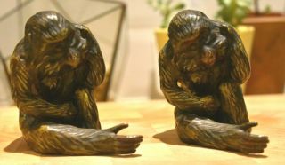 Rare 2x 19th Century Monkeys Gorillas Apes Spelter Figures Austrian Bergman ?