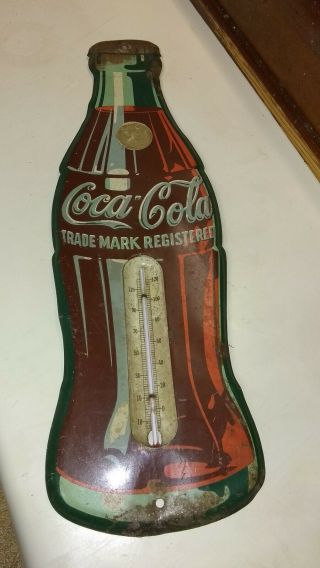 RARE 50 ' s Vintage Embossed Metal Coca Cola Coke Bottle Thermometer Sign Soda Pop 2