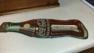 RARE 50 ' s Vintage Embossed Metal Coca Cola Coke Bottle Thermometer Sign Soda Pop 3